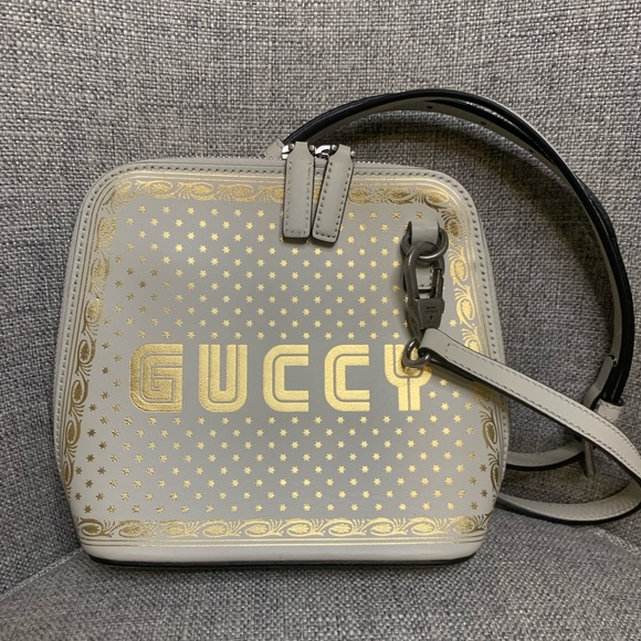 GUCCI X SEGA Calfskin GUCCY Stars Mini Dome Shoulder Bag Mystic White Gold - Picture 2 of 14